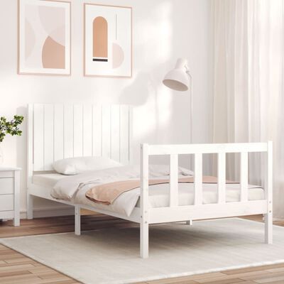 vidaXL Estrutura de cama com cabeceira 100x200cm madeira maciça branco