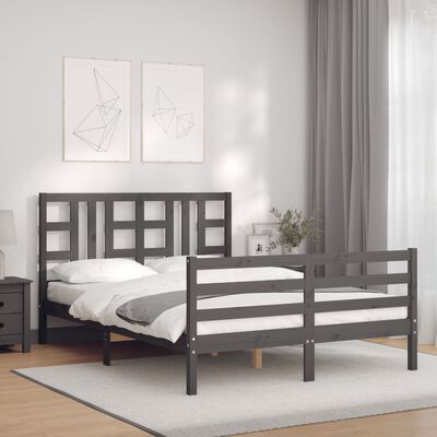 vidaXL Estrutura de cama com cabeceira 140x190 cm madeira maciça cinza