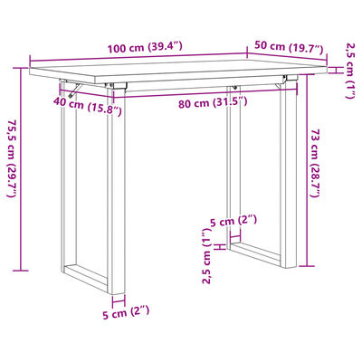 vidaXL Mesa de jantar estrutura em O 100x50x75,5cm pinho/ferro fundido