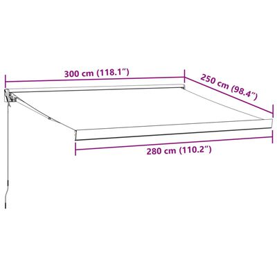 vidaXL Toldo retrátil 3x2,5 m tecido e alumínio antracite e branco