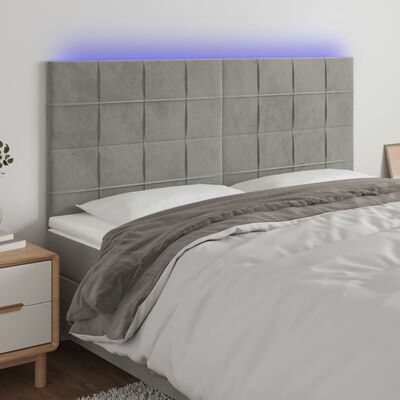 vidaXL Cabeceira cama c/ luzes LED veludo 180x5x118/128cm cinza-claro