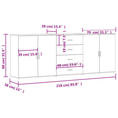 vidaXL Aparadores 3 pcs madeira processada branco