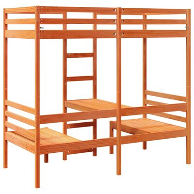 vidaXL Cama alta c/ secretária/cadeiras 75x190 cm pinho castanho-mel