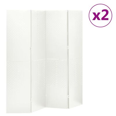 vidaXL Divisórias/biombos com 4 painéis 2 pcs aço 160x180 cm branco