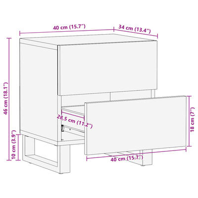 vidaXL Mesas de cabeceira 2 pcs 40x34x46 cm mangueira áspera maciça