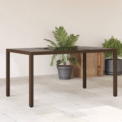 vidaXL Mesa de jardim com tampo de vidro 150x90x75 cm vime PE castanho