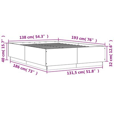 vidaXL Estrutura de cama c/ luzes LED derivados madeira cinza sonoma