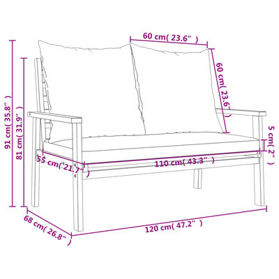 vidaXL 5 pcs conjunto lounge de jardim c/ almofadões acácia maciça