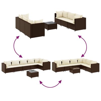 vidaXL 7 pcs conjunto lounge de jardim c/ almofadões vime PE castanho