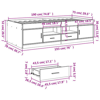 vidaXL Sofá-cama com gavetas sem colchão 75x190 cm cinzento cimento