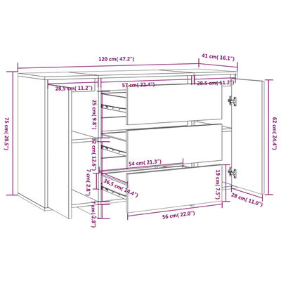 vidaXL Aparador com 3 gavetas 120x41x75 cm derivados de madeira branco