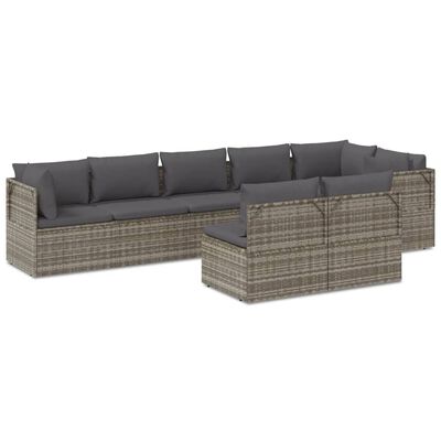 vidaXL 8 pcs conjunto lounge de jardim c/ almofadões vime PE cinzento