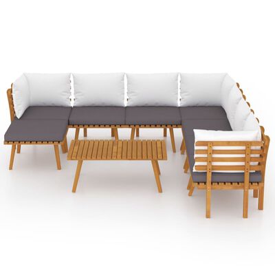 vidaXL 9 pcs conjunto lounge de jardim c/ almofadões acácia maciça