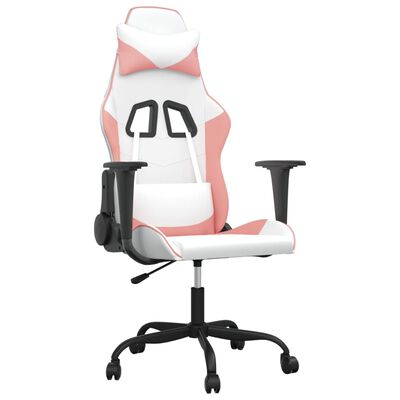 vidaXL Cadeira gaming couro artificial branco e rosa