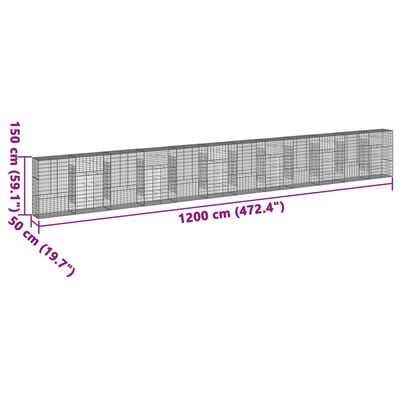 vidaXL Cesto gabião com cobertura 1200x50x150 cm ferro galvanizado