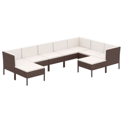 vidaXL 9 pcs conjunto lounge jardim c/ almofadões vime PE castanho