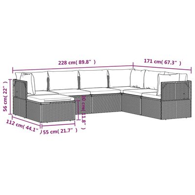 vidaXL 7 pcs conjunto lounge de jardim c/ almofadões vime PE cinzento