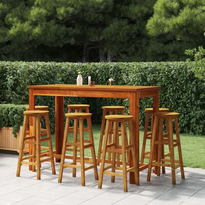 vidaXL 9 pcs conjunto de bar para jardim madeira de acácia maciça