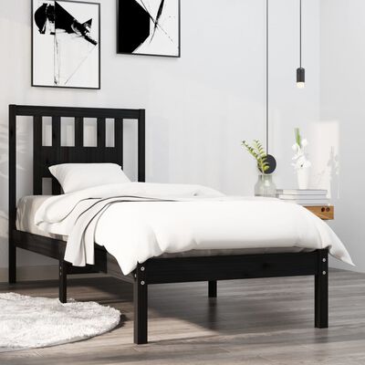 vidaXL Estrutura de cama solteiro 90x190 cm madeira maciça preto