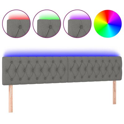 vidaXL Cabeceira de cama c/luzes LED tecido 200x7x78/88cm cinza-escuro