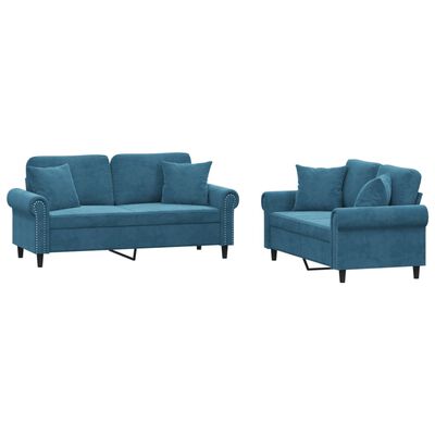 vidaXL 2 pcs conjunto de sofás com almofadas veludo azul