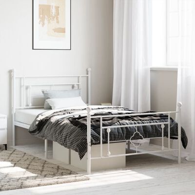 vidaXL Estrutura de cama com cabeceira e pés 107x203 cm metal branco