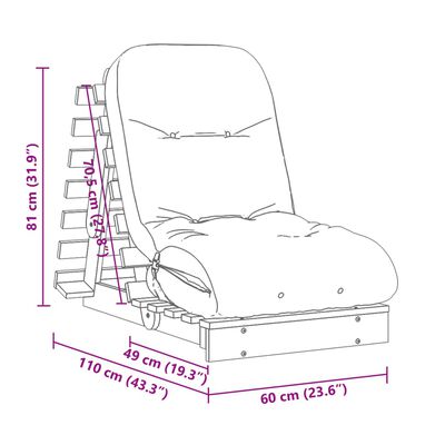 vidaXL Sofá-cama futon com colchão 60x206x11 cm pinho maciço branco