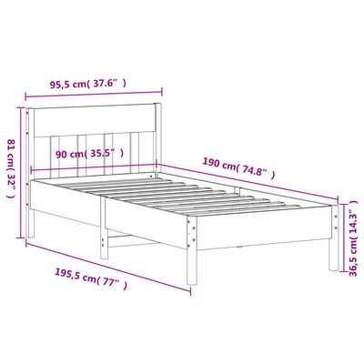 vidaXL Cama sem colchão 90x190 cm madeira de pinho maciça castanho-mel