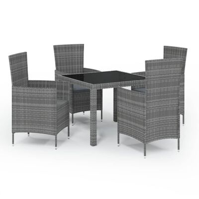 vidaXL 5pcs conjunto de jantar p/ exterior c/ almofadões vime PE cinza