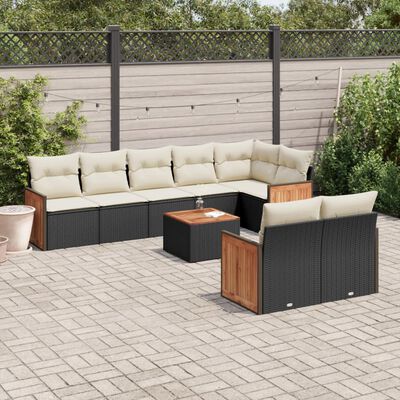 vidaXL 9 pcs conjunto de sofás p/ jardim c/ almofadões vime PE preto