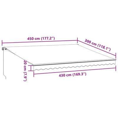 vidaXL Toldo retrátil manual 450x300 cm antracite e branco