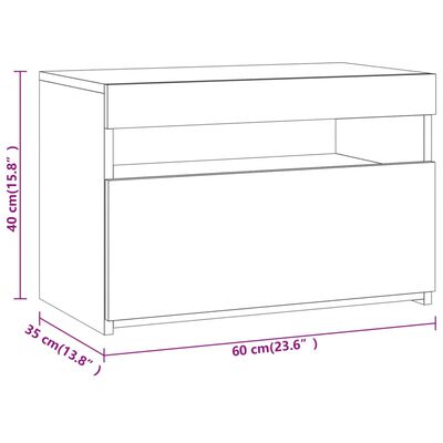 vidaXL Mesa de cabeceira c/ LEDs 60x35x40 cm cinzento sonoma