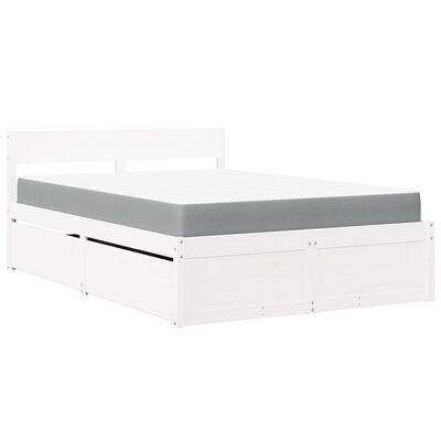 vidaXL Cama com gavetas e colchão 140x190 cm pinho maciço branco