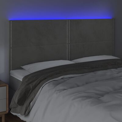 vidaXL Cabeceira cama c/ luzes LED veludo 200x5x118/128cm cinza-claro