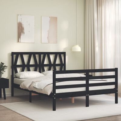 vidaXL Estrutura de cama com cabeceira 120x200cm madeira maciçao preto