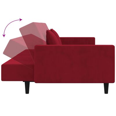 vidaXL Sofá-cama 2 lugares com duas almofadas veludo vermelho tinto