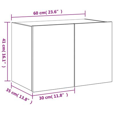 vidaXL Móvel parede p/ TV c/ luzes LED 60x35x41 cm carvalho castanho