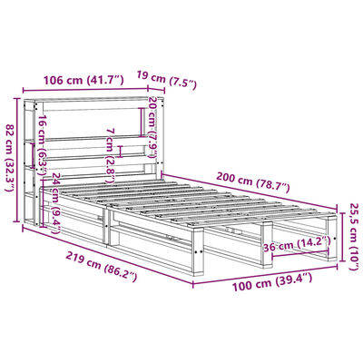 vidaXL Cama sem colchão 100x200 cm madeira de pinho maciça