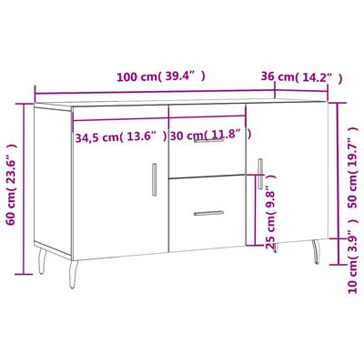 vidaXL Aparador 100x36x60 cm derivados de madeira cinzento cimento