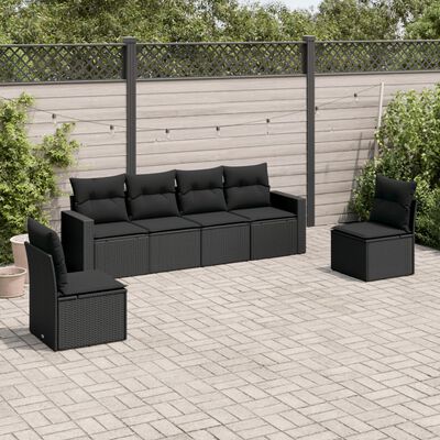 vidaXL 6 pcs conjunto sofás de jardim c/ almofadões vime PE preto