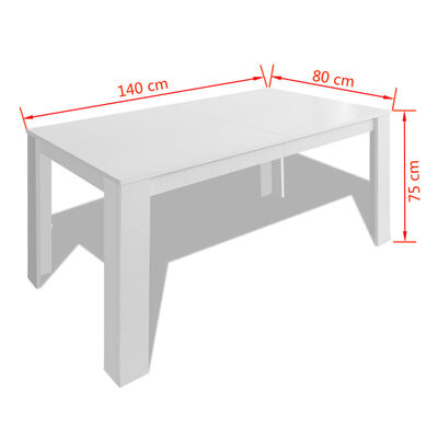 vidaXL Mesa de jantar 140x80x75 cm branco