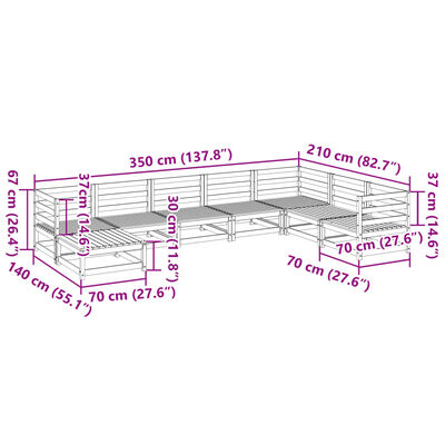 vidaXL 8 pcs conjunto sofás de jardim madeira de pinho impregnada