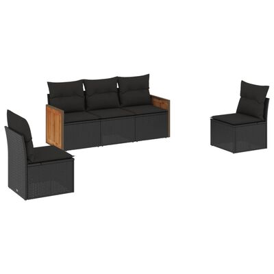 vidaXL 5 pcs conjunto sofás de jardim com almofadões vime PE preto