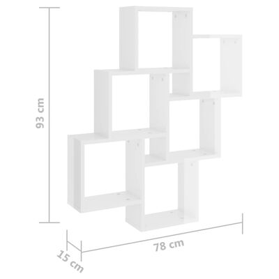 vidaXL Estante de parede cúbica 78x15x93 cm contrapl. branco brilhante