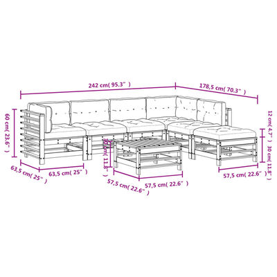 vidaXL 7 pcs conjunto lounge jardim c/ almofadões madeira maciça