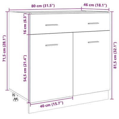 vidaXL Armário inferior c/ gavetas 80x46x81,5cm contraplacado carvalho