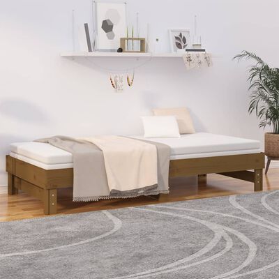 vidaXL Sofá-cama de puxar 2x(100x200) cm pinho maciço castanho-mel