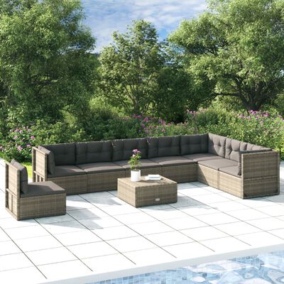 vidaXL 8 pcs conjunto lounge de jardim c/ almofadões vime PE cinzento