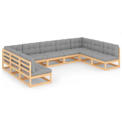 vidaXL 9 pcs conjunto lounge de jardim c/ almofadões pinho maciço