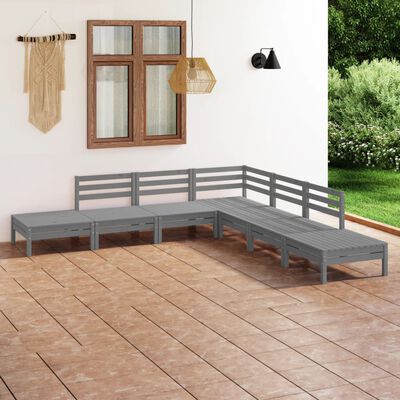 vidaXL 7 pcs conjunto lounge de jardim pinho maciço cinzento